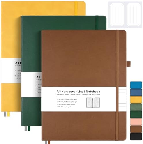College Ruled Notebook, Large A4 Hardcover Leather Journal for Women Men