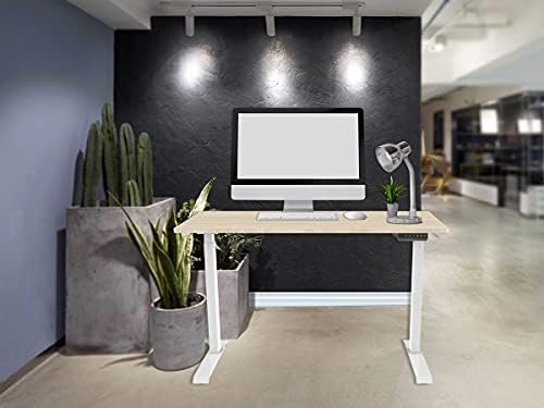 Monoprice Electric Single Motor Sit-Stand Complete Desk Table - Height Adjustable, Solid-Core Natrual Wood Top, for Home and Office, 47.2 x 23.6 Inch, White - Workstream Collection