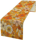 Floral Table Runner Retro 70s Hippie Daisy Flower Peace Love Birthday Party Retro Kitchen Dinning Home Decoration 13x60 Inch