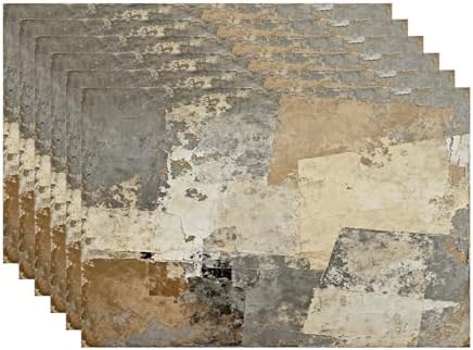 Batmerry Grey Abstract Art Linen Placemats Set of 6, Beige Painting Washable Table Mats for Kitchen Table Thickened Heat Insulation Dining Set Indoor Outdoor 12X18 in