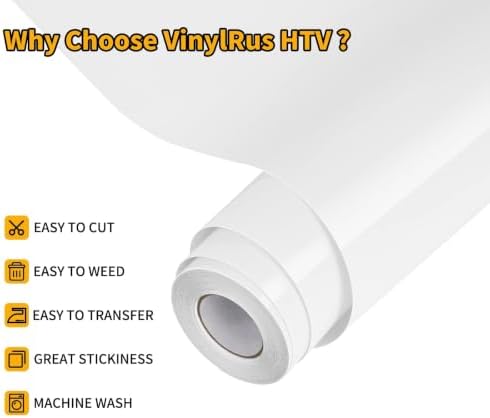 VinylRus Heat Transfer Vinyl, White, 12" x 20ft