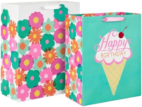 Hallmark Birthday Gift Bags, 2-Pack (Flowers and Ice Cream)