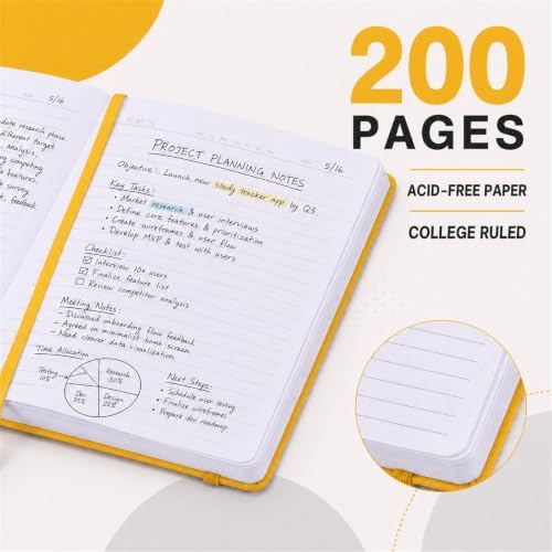 SUIN A5 Hardcover Lined Journal Notebook, 200 Pages, Yellow, 1 Pack