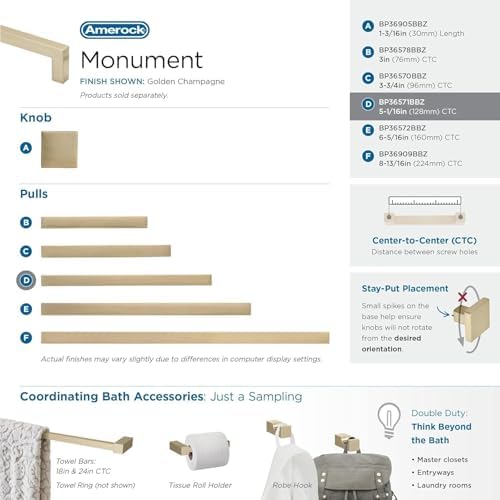 Amerock | Cabinet Pull | Golden Champagne | 5-1/16 inch (128 mm) Center to Center | Monument | 1 Pack | Drawer Pull | Drawer Handle | Cabinet Hardware