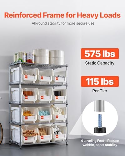 VEVOR 5-Tier Rolling Bin Storage Rack, 12 Organizer Bins, Bin Rack Storage Steel Wire Shelving System with Wheels, Mobile Tool Organizer for Garage, Warehouse, Office, Restaurant, Classroom, Kitchen