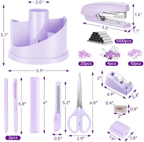 deli Office Supplies Set, Desk Accessory Organizer Kit, Purple