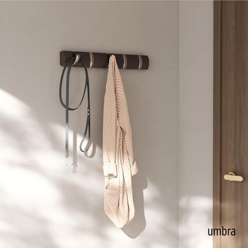 Umbra Flip Coat Rack, Wall Mounted 5-Hook Space Saving, Driftwood/Nickel