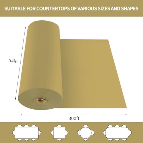 CXPSINC 54 Inch X 300 Feet Plastic Table Cover Roll Disposable Tablecloth with Slide Cutter for All Type/Shape Tables | Party, Banquet, Birthdays, Weddings(Gold, 300 Feet)