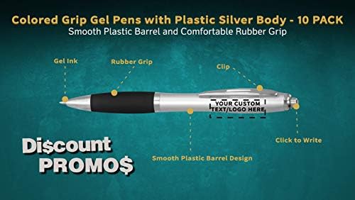 DISCOUNT PROMOS Custom Colored Grip Gel Pens Set of 10, Personalized Bulk Pack - Great for Office, School, Business, Tradeshows, Events - BlackBI