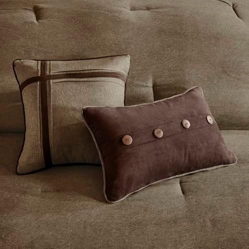 Madison Park Faux Suede Queen Comforter Set with Bed Skirt, Brown 7pc