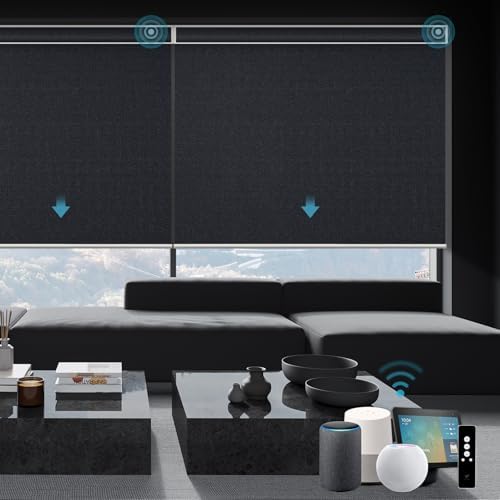SmartWings Motorized Smart Roller Shades, 100% Blackout Eclipse Onyx Black
