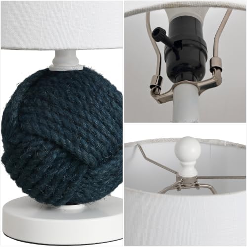 JONATHAN Y Monkey 18" Navy Blue Rope Knot Globe Table Lamp, Metal Base