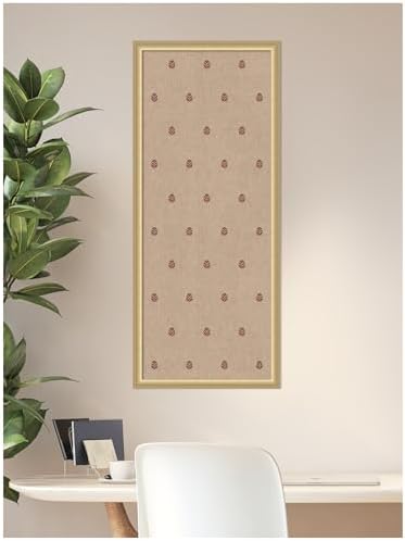 Kate and Laurel Framed Fabric Pinboard 18 x 42, Red Botanical Block Print Printed Linen Classic Bulletin Board for Use as a Vision Board or Wall Organization, Florence Gold Frame