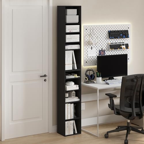 Furinno PASIR Book Shelf, 10-Tier Bookshelf, Bookcase with Open Shelf, 9.2 x 11.8 x 78.7, for Living Room, Bedroom, Home Office, Blackwood