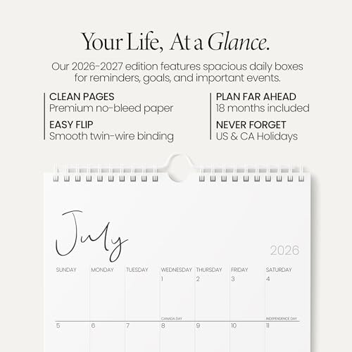 Karto Wall Calendar 2026-2027 11x17 in - Cursive | July 2026 to December 2027, Vertical, Boosts Productivity, Easy Monthly Planning