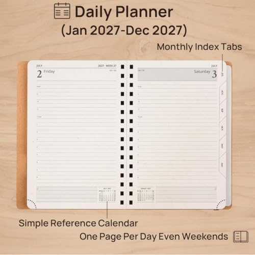 POPRUN 2027 Daily Planner One Page Per Day,5.75" x 8.5" Recycled Paper Book