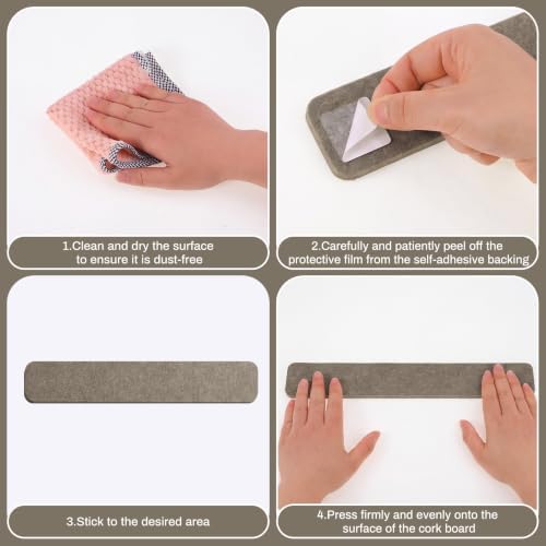 Thboxes 8 Pack Felt Bulletin Board Strips, 13x2 Inch Pin Boards with 50 Pushpins and 10 Wooden Clips Push Pins, Cork Board for Walls Home Office Decor, 24 Adhesive Tabs Included