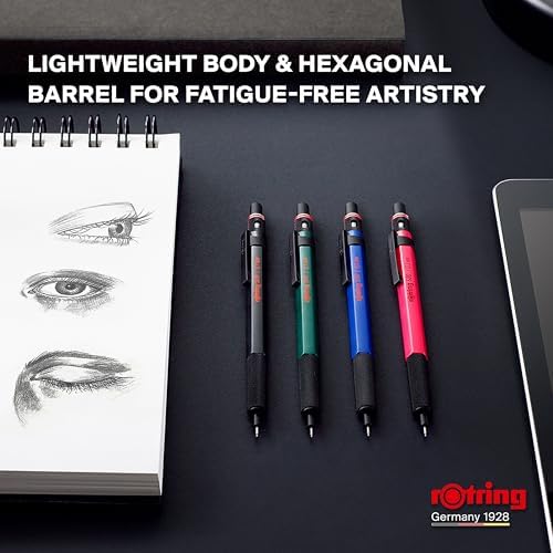 Rotring 500 Mechanical Pencil, Green Hexagonal Plastic Barrel and Non-Slip Textured Metal Grip, 0.5mm, HB Lead, 1 Count