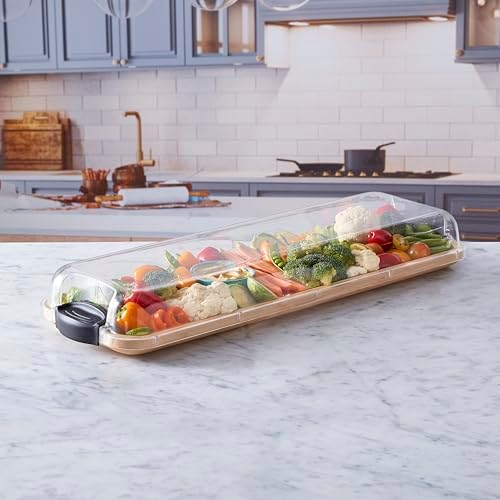 FARBERWARE Rectangular Build-a-Board Cutting Board with Single Compartment and Clear Locking Lid for Charcuterie, Snacks, and More, Bamboo