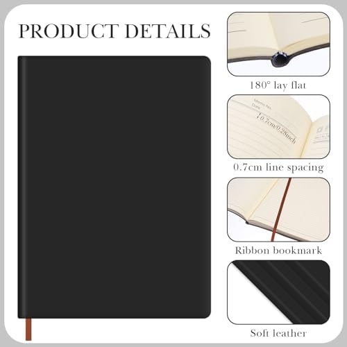 Tenceur 5 Pcs A4 College Ruled Notebook 8.5'' x 11'' Lined Journal 200 Pages Lined Artificial Leather Sketchbook for Writing Office School Business Home Gifts Supplies (Black)