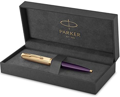Parker 51 Ballpoint Pen | Deluxe Plum Barrel with Gold Trim | Medium 18k Gold Point with Black Ink Refill | Gift Box