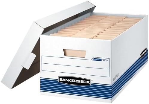 Bankers Box 20-Pack Medium-Duty File Storage Boxes, 24in Letter, FastFold | Speed through filing with FastFold setup, sturdy stacking, reinforced handles, and dependable document protection.
