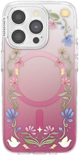 PopSockets iPhone 15 Pro Phone Case with MagSafe, Wireless Charging Compatible, Disney - Boho Wildflowers Maroon