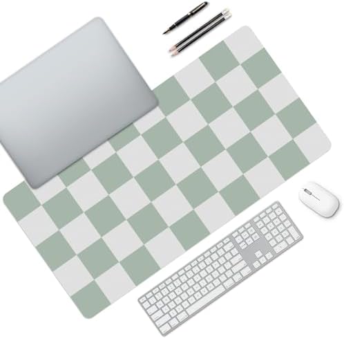 Checkered White and Green Desk Mat Large Gaming Mouse Pad Cozy