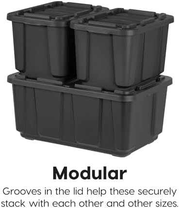 IRIS USA 4-Pack 12 Gal Heavy Duty Storage Tote Bins with Lids, Black