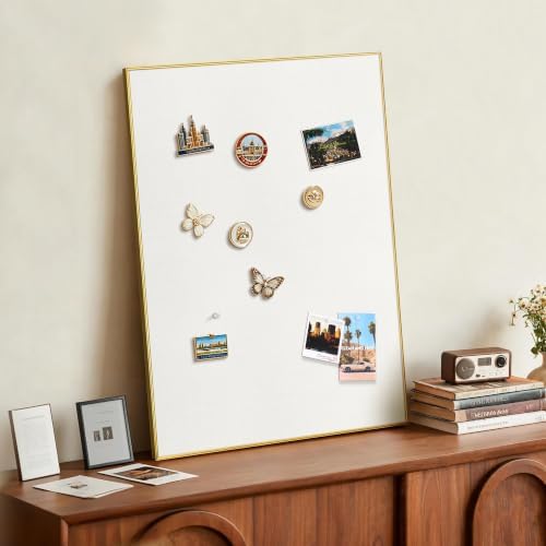 SELEAD Linen Bulletin Board 30” x 20” - Golden Aluminum Frame, Beige Fabric