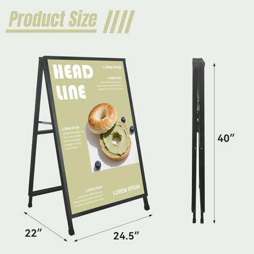 A Frame Sign 24x 36 Inch Heavy Duty Sandwich Board Double-Sided Folding Sign Holder Outdoor Pavement Sign for Businesses Store Signs (Frame only),1PACK