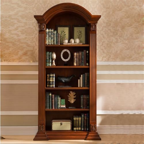 Sepia Timber Vertical Closed Back Organizer Shelf with 3/4/5 Shelves American Bookcase Retro Study Multi-Layer Bookshelf Storage Unit Floor-Standing Shelf Home Use Brown 37" L x 18" W x 87" H