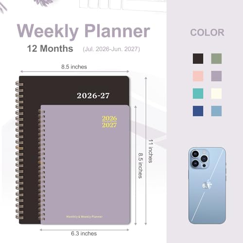 Planner 2026-2027, Weekly and Monthly Academic Planner, July 2026 - June 2027, Hardcover Calendar Agenda Book for School Year Planning, School Supplies for Teacher and Student, A5(6.3'' x 8.5'')