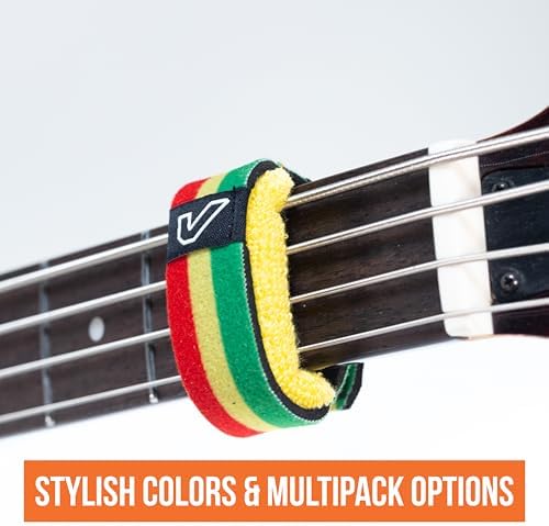 Gruv Gear Fret Wrap & Guitar Mute, Fretwrap for Acoustic, Electric & Bass | String Dampener Recording, Tapping & Practice Accessory (1 Pack, Medium Red/Yellow/Green, Fits 5 String Bass, 7 String