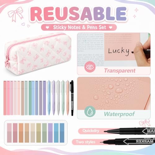 Jutom 39 Pcs Aesthetic Book Annotation Kit,Pink,Bow Style