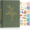 Lanpn Blank Recipe Book Cookbook to Write in Your Own Recipes, Waterproof A5 Empty Cooking Journal for 70 Recipes, Leather Cover Recipe Notebook with Stickers to Organize Your Family Recipes, Green