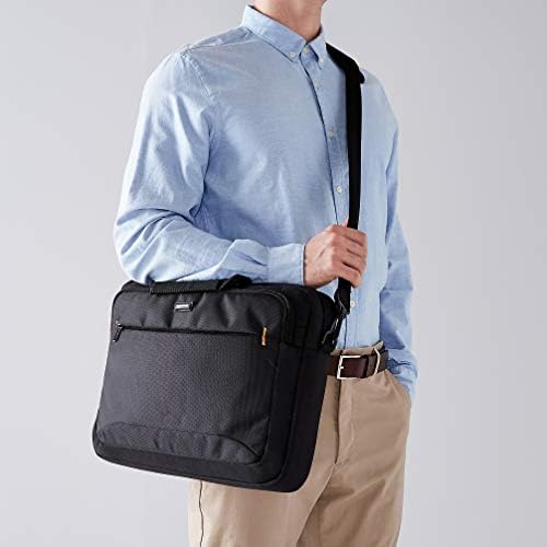 Amazon Basics Laptop Carrying Case with Shoulder Strap, 15.6-inch, Black, Large Capacity Office Work Bag, 10-Pack