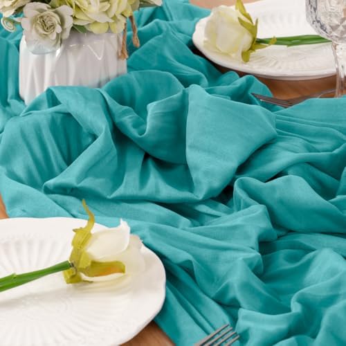 Teal Cheesecloth Table Runner Fall Boho Wedding Birthday Home Decor