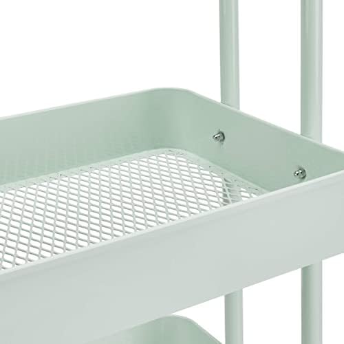Amazon Basics 3-Tier Metal Rolling Utility Cart, Storage Organizer, Multi-Functional Kitchen Island Cart, Portable Shelving Unit with Caster Wheels, Mint Green