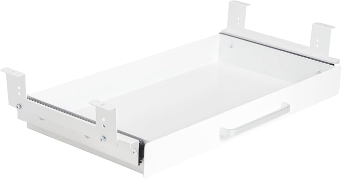 Under Desk Drawer Organizer 21", Large Desk Pencil Storage Drawer | White, Under Cabinet Table, Heavy Duty Pull Out Shelf, Attachable for Workbench, Adjustable Brackets, Work Shop, Desk Lip
