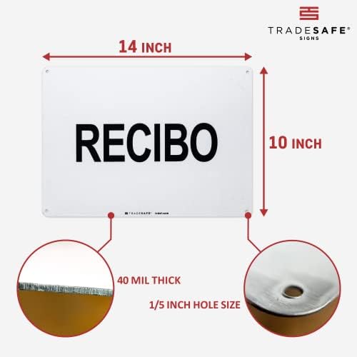 TRADESAFE Receiving Sign, Recibo Spanish Sign - Business Sign, Office Sign, Quick Install Aluminum Safety Sign, Light Reflective, UV-Resistant, Waterproof, 14” X 10” Receiving Signs in Spanish