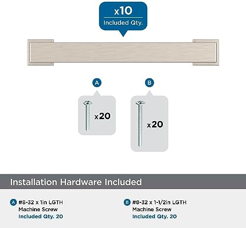 Amerock 10BX37031G10 | Satin Nickel Cabinet Pull | 3-3/4 inch (96mm) Center-to-Center | 10 Pack | Bridgeport | Furniture Hardware