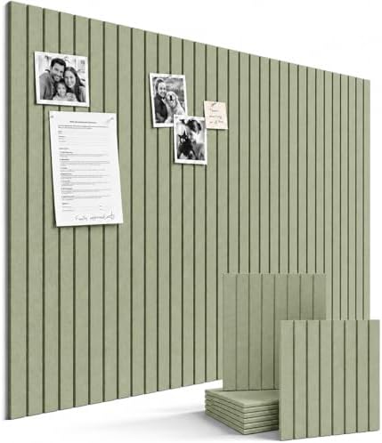 SIOLOC Ribbed Felt Bulletin Board Tiles, 6 Pack Sage Green Cork Board Alternative for Walls, 36 x 24 in Grooved Felt Wall Tiles, Large Pin Board for Home Office Classroom Dorm Decor