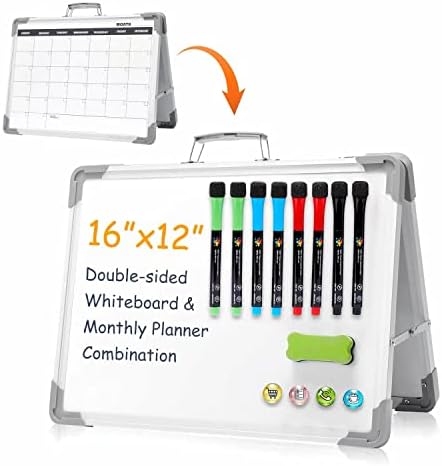 Dry Erase Board 16x12 Double Sided Magnetic Small Whiteboard with Stand