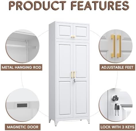 SteeLoong Armoire Wardrobe Closet,86" H Wardrobe Cabinet with Locking Doors