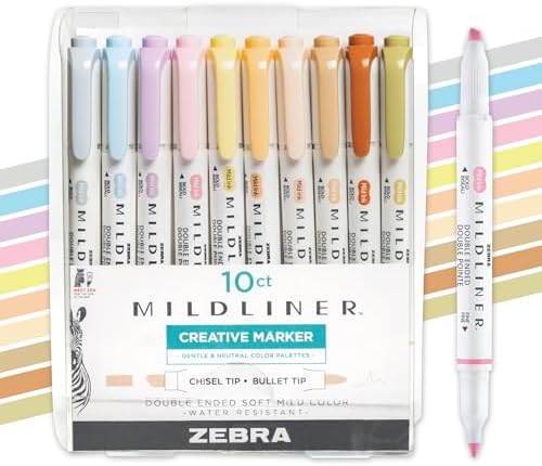 Zebra Pen MILDLINER Highlighter, Neutral and Gentle Colors, Dual Tip, 10-Pk