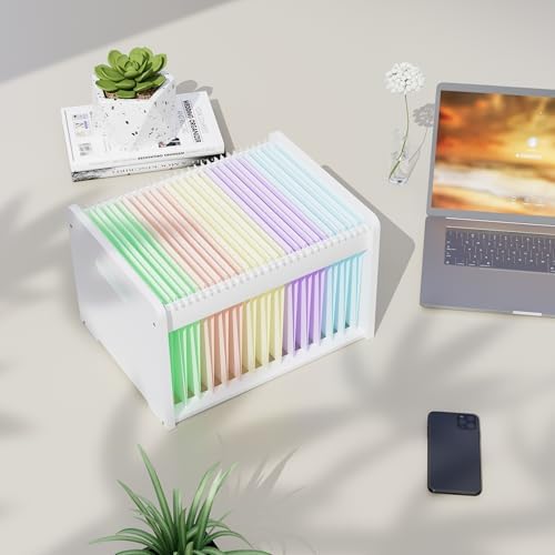 Bamboo Hanging File Organizer, Desk File Box, Open Top, 2 Pack, White | Open-Top Access, 4 Hanging Folders Included, Letter & Legal Files, Sliding Rails, Reinforced Handles, Easy Assembly