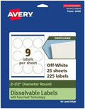 Avery Dissolvable Round Labels, Sure Feed Technology, 2.5" Diameter, Matte White, Print-to-The-Edge, Laser/Inkjet Printable, 225 Labels Total