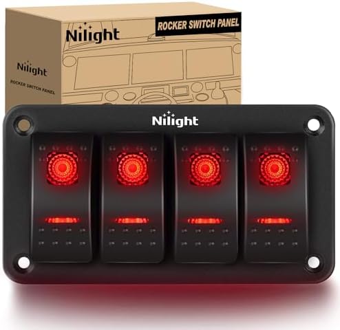 Nilight 4 Gang Rocker Switch Panel SPST On Off 5PIN Electrical Toggle Red
