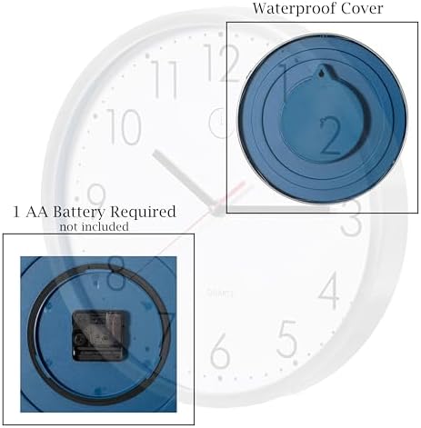 Clockswise 12" Waterproof Aluminum Wall Clock Battery Operated Precision Quartz Movement Weather Resistant Metal Frame for Indoor Outdoor Bathroom Kitchen Patio Garden Living Room Office & Home Décor